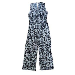 Mlle Gabrielle Jumpsuit Womens Plus Size 1X Black White Floral Sleeveless V Neck